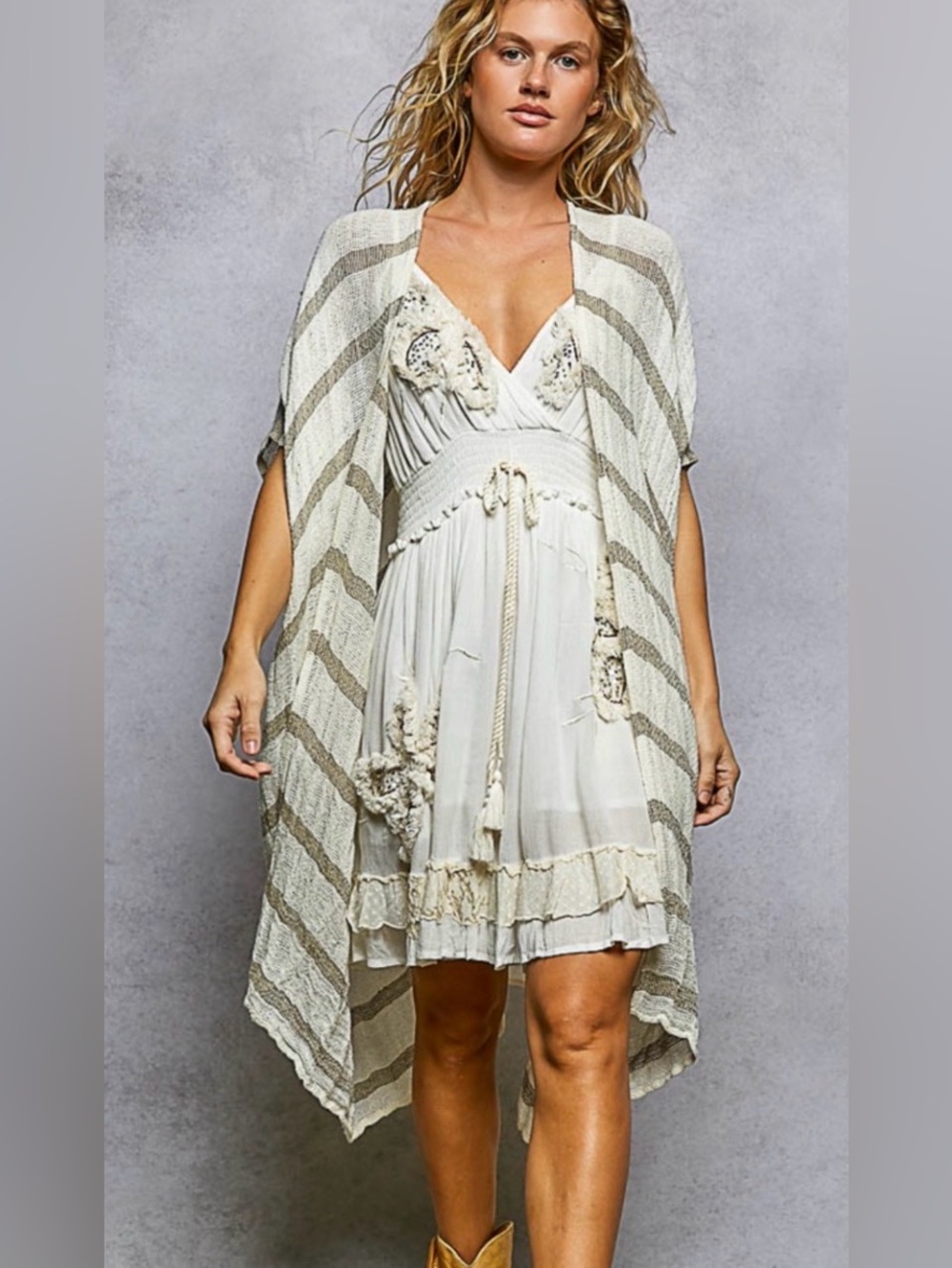 POL Striped Open Cardigan